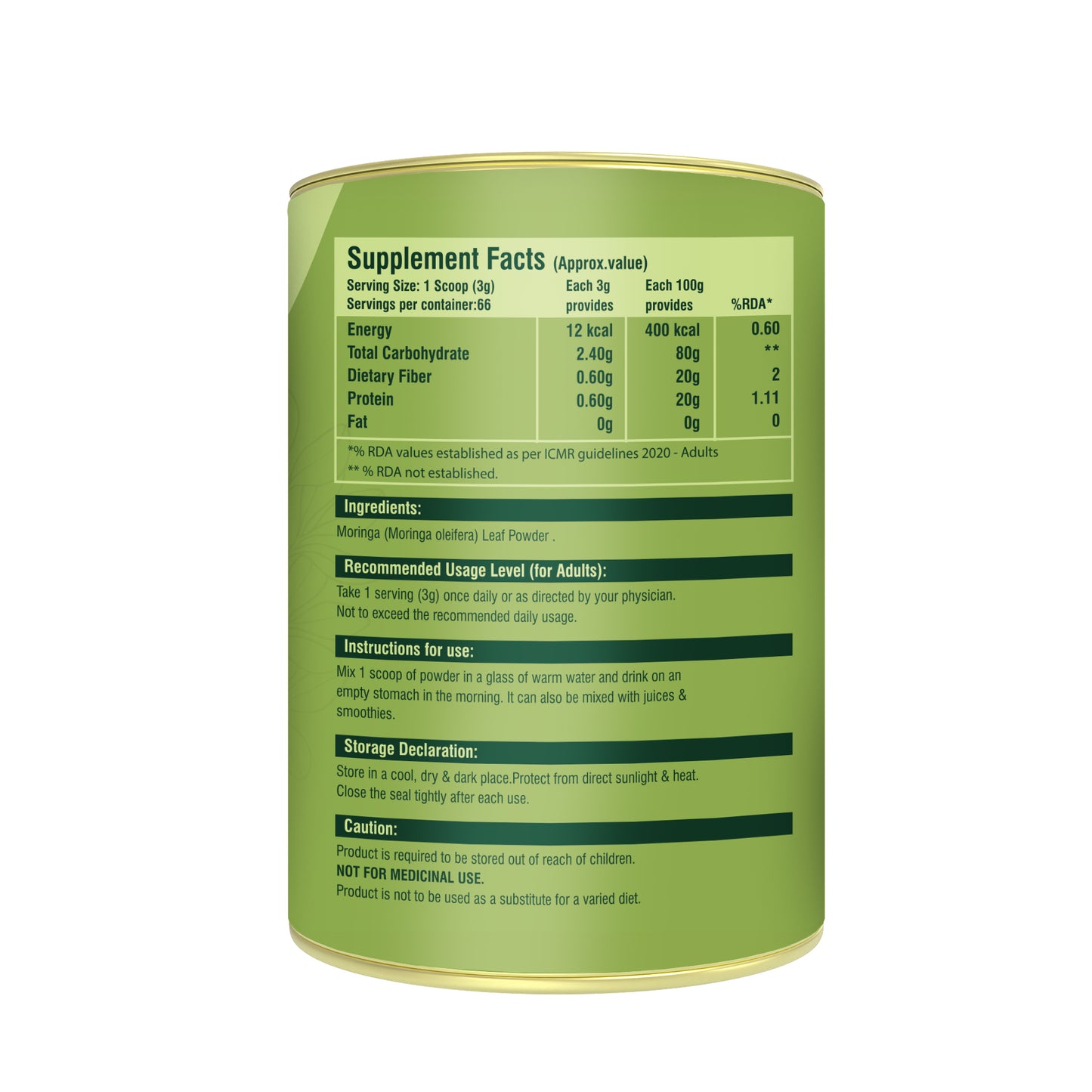 Pure Nutrition Moringa Powder – Naturally Rich in Vitamins, Minerals & Amino Acids (100g)