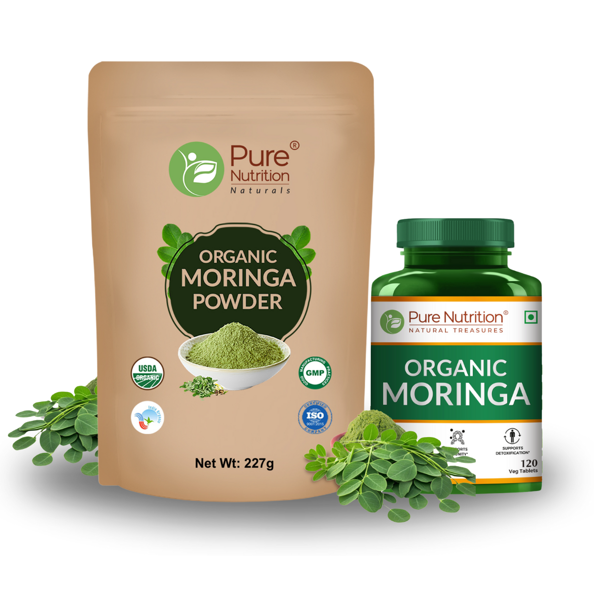 Pure Nutrition Moringa Powder (227g) + Moringa Tablets (120 Tablets) | Plant-Based Nutritional Combo