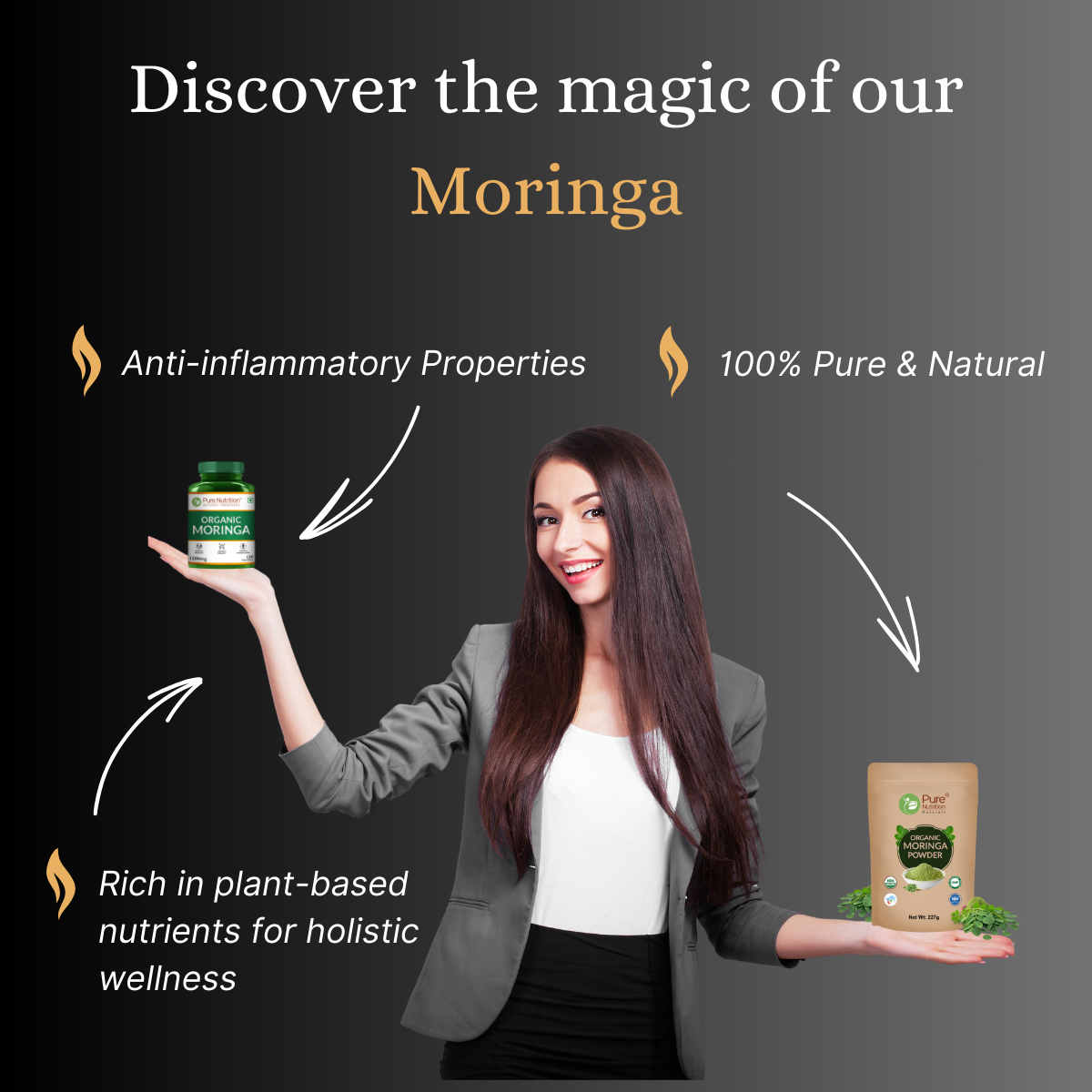 Pure Nutrition Moringa Powder (227g) + Moringa Tablets (120 Tablets) | Plant-Based Nutritional Combo