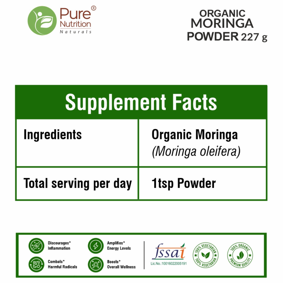 Pure Nutrition Moringa Powder (227g) + Moringa Tablets (120 Tablets) | Plant-Based Nutritional Combo