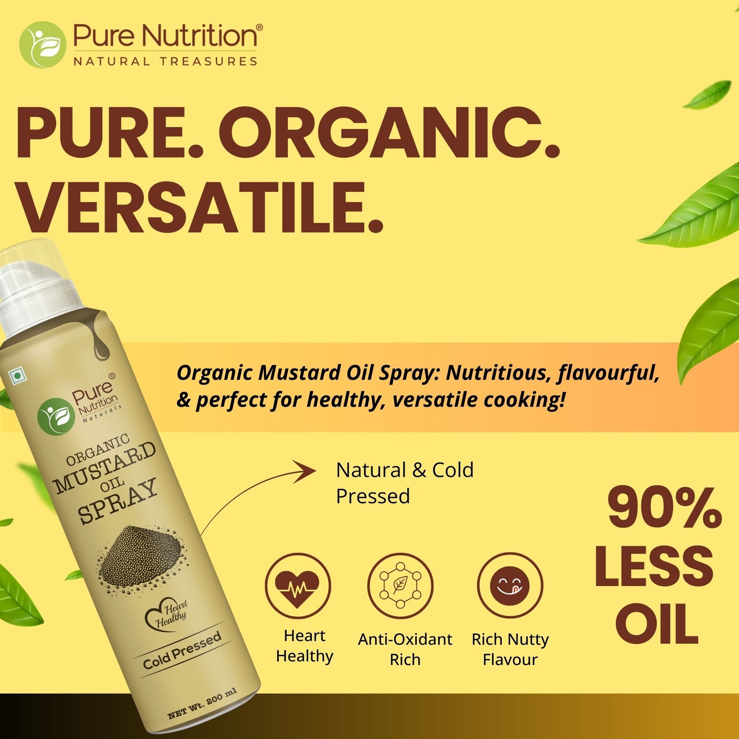 Organic Cold Pressed Mustard Oil 200ml Spray | 100% Pure | For Cooking, Baby Massage & Hair