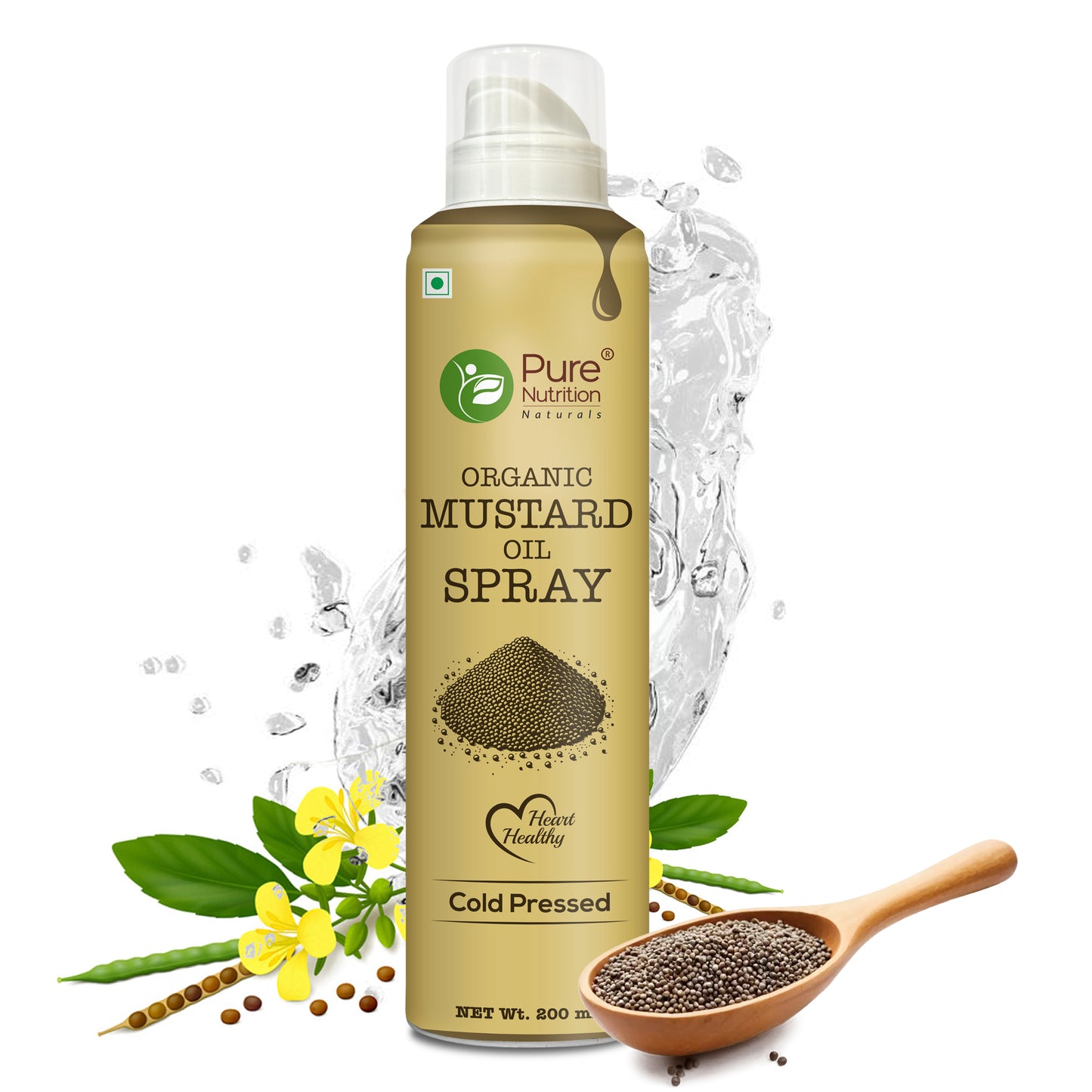 Organic Cold Pressed Mustard Oil 200ml Spray | 100% Pure | For Cooking, Baby Massage & Hair