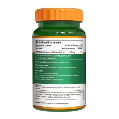 Pure Nutrition β-NMN 500mg – Supports Cellular Energy & Vitality | Veg Capsules