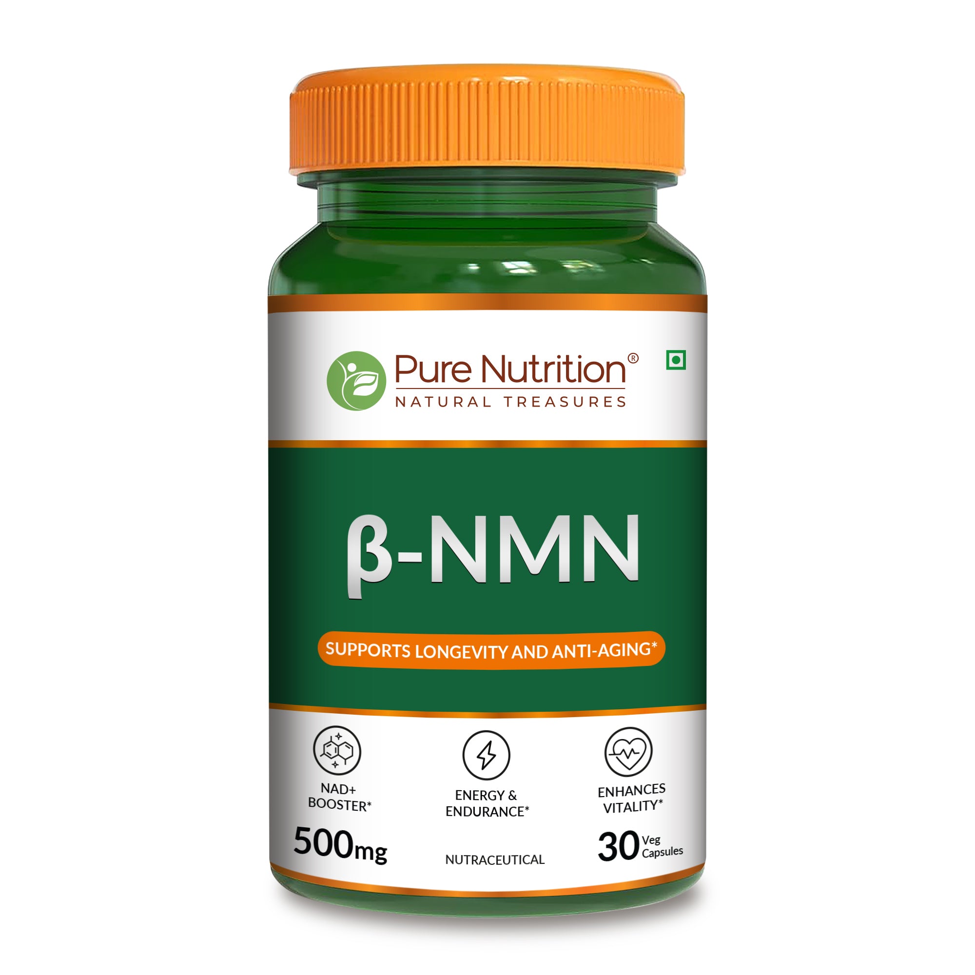 Pure Nutrition Beta-NMN 500mg vegetarian capsules, 30-count bottle