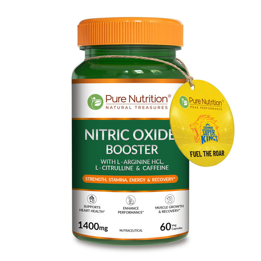 Pure Nutrition Nitric Oxide Booster – L-Arginine HCL, L-Citrulline & Caffeine – Strength, Stamina, Energy & Recovery – 60 Veg Capsules
