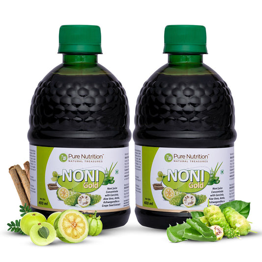 Noni Gold Juice with Aloe Vera, Amla, Ashwagandha, Garcinia, Grape Seed Extracts 400ml (Pack 2)