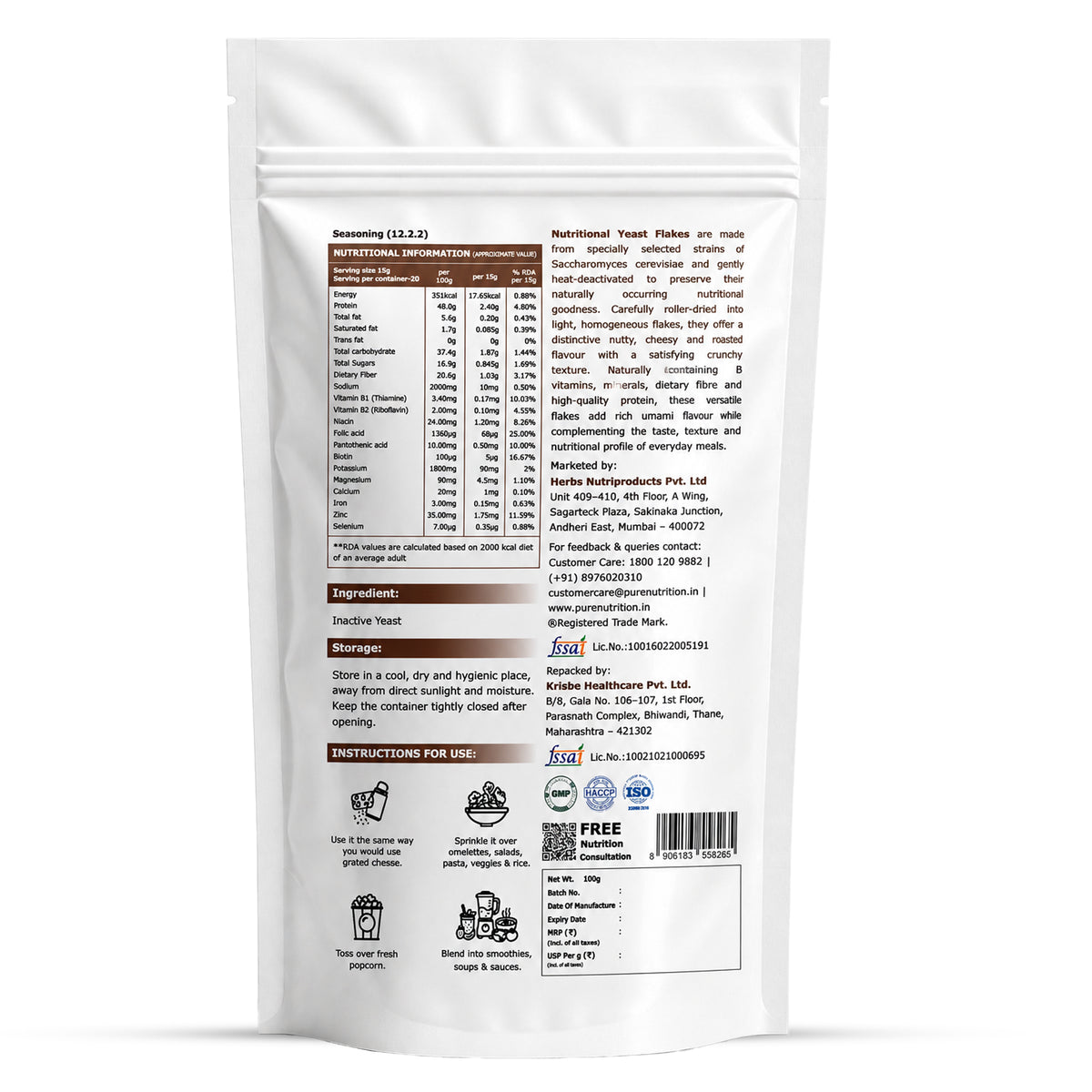 Nutritional Yeast Flakes Unfortified 100g | Nutty, Cheesy & Umami Flavour | Non-GMO, Gluten Free, Soy Free