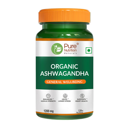 Pure Nutrition Organic Ashwagandha | Supports Stress Management, Sleep, Fertility, Immunity, Vitality & Strength - 120 Tablets