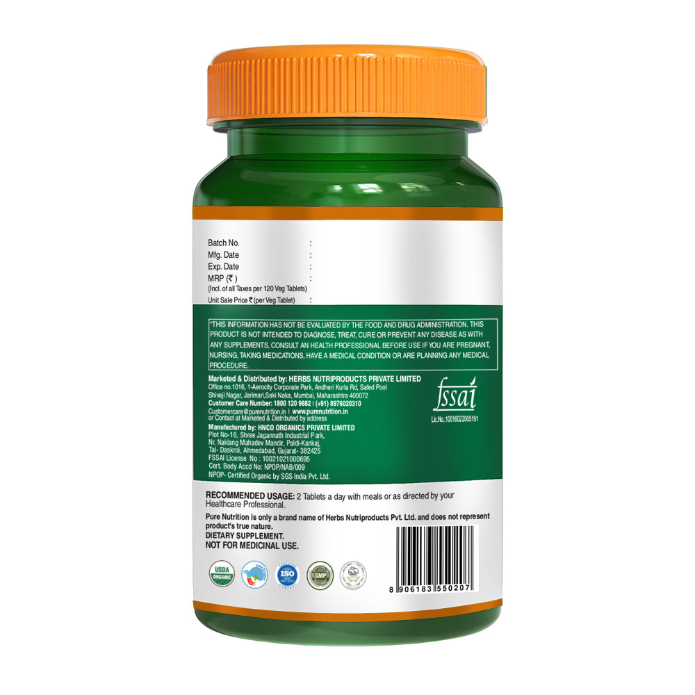 Pure Nutrition Organic Ashwagandha | Supports Stress Management, Sleep, Fertility, Immunity, Vitality & Strength - 120 Tablets