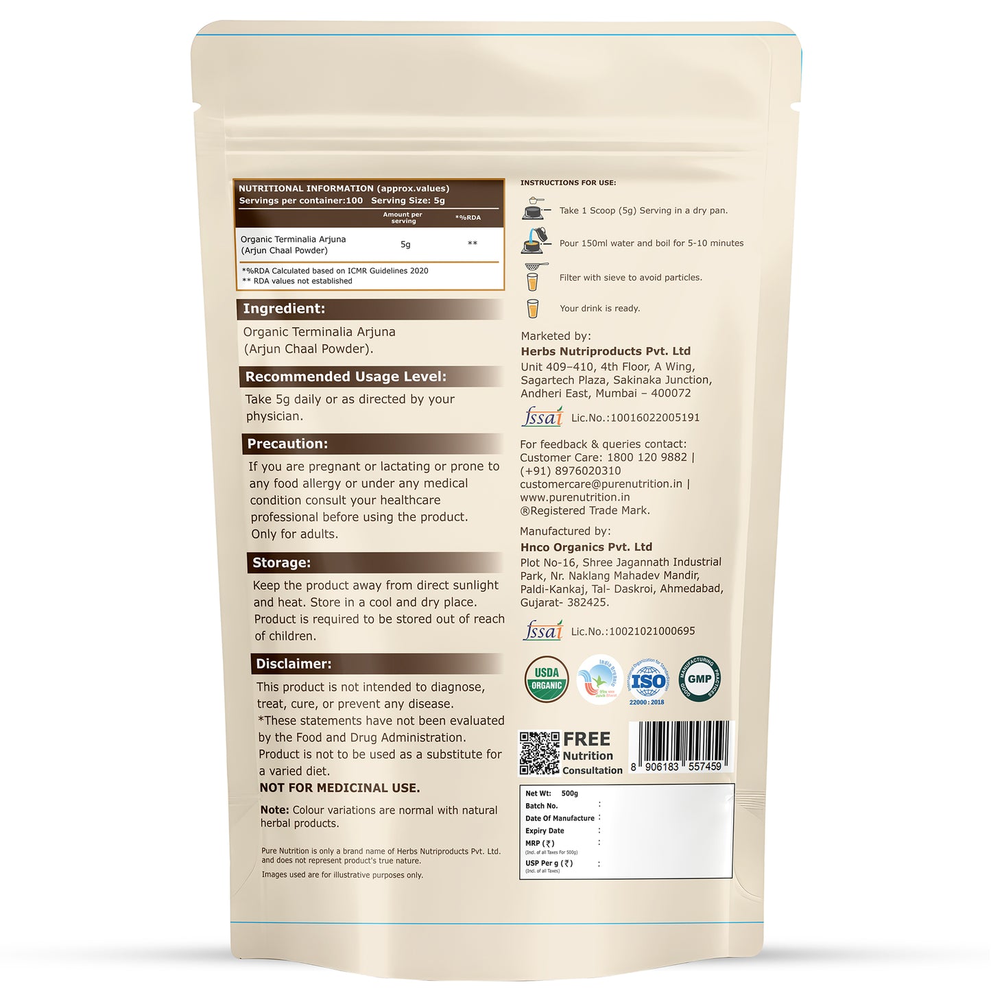 Organic Arjun Chaal Powder 500g | Traditional Ayurvedic Herbal Powder