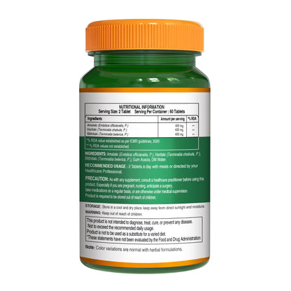 Organic Triphala Extract Supplement - 120 Vegetarian Tablets | Supports Digestion and Boosts Immunity