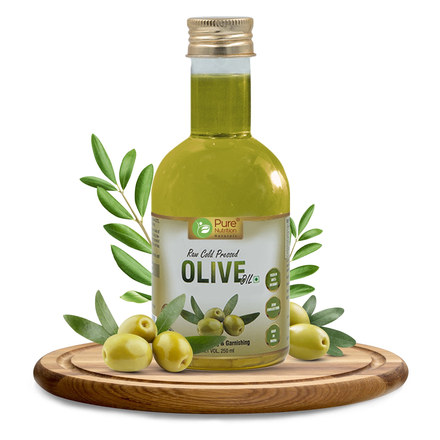 Pure Nutrition Raw Cold Pressed Virgin Olive Oil - 250ml | 100% Pure & Edible, Ideal for Dressing, Garnishing, and Skin & Hair Health