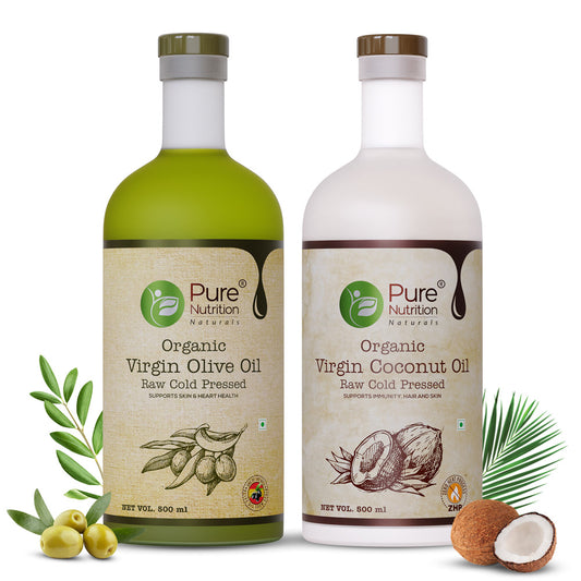 Virgin Olive Oil 500ml Glass Bottle + Virgin Coconut Oil 500ml Glass Bottle