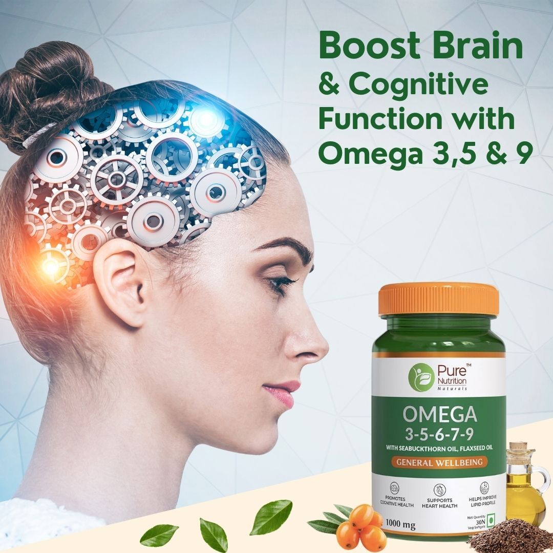 Omega 3-5-6-7-9 (1000mg) with Seabuckthorn Oil & Flaxseed Oil - 30 Veg Softgels