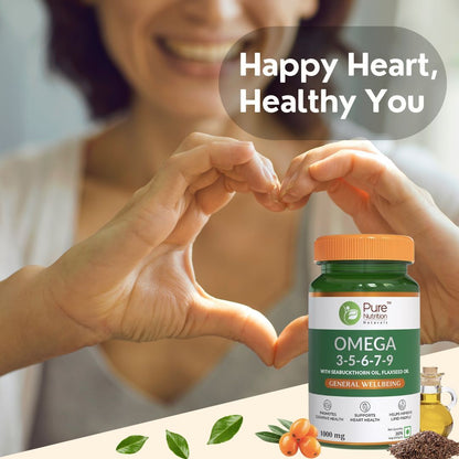 Omega 3-5-6-7-9 (1000mg) with Seabuckthorn Oil & Flaxseed Oil - 30 Veg Softgels