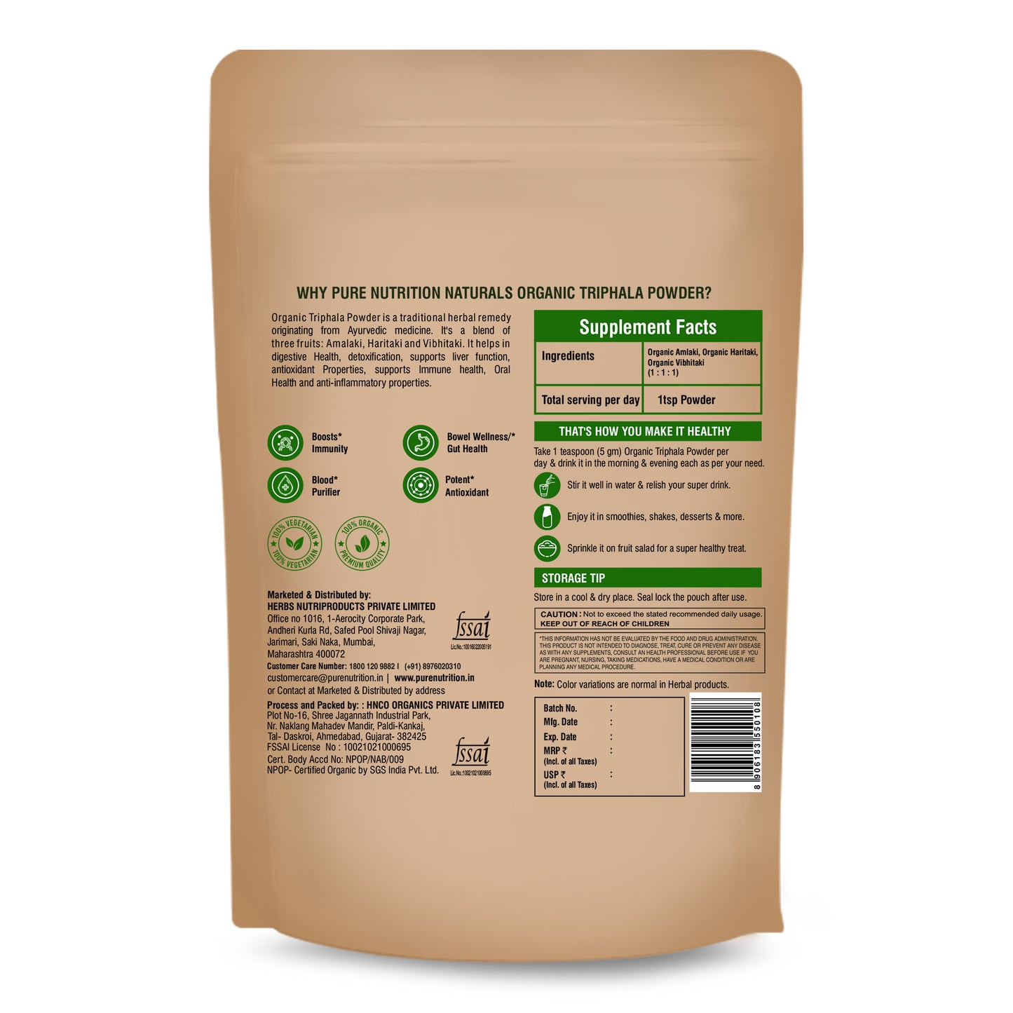 Organic Triphala Powder - 227g | 100% Pure and Natural | Supports Digestion, Detoxification, and Overall Wellness