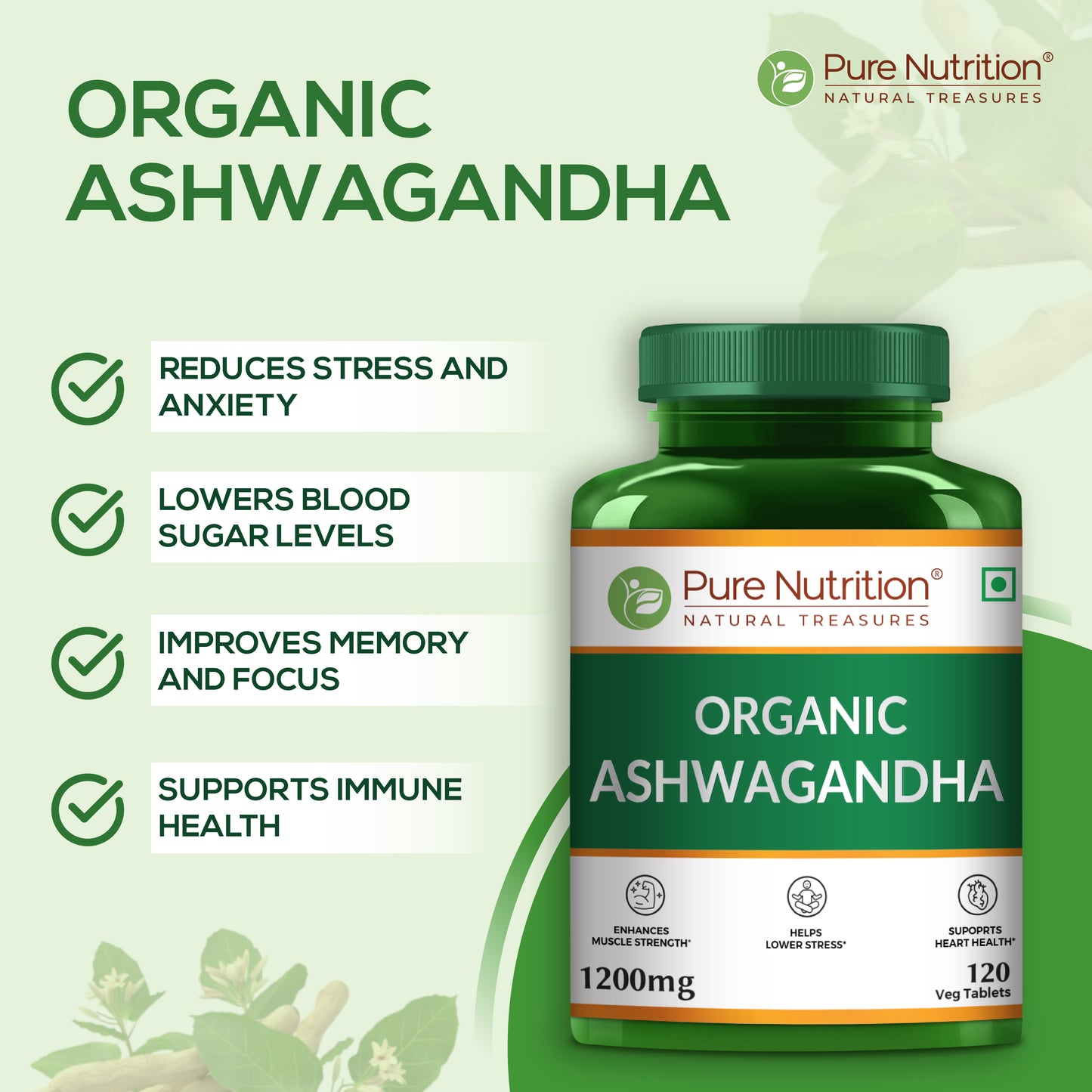 Organic Ashwagandha - 120 Tablets | Supports Stress Management, Sleep, Fertility, Immunity, Vitality, and Strength