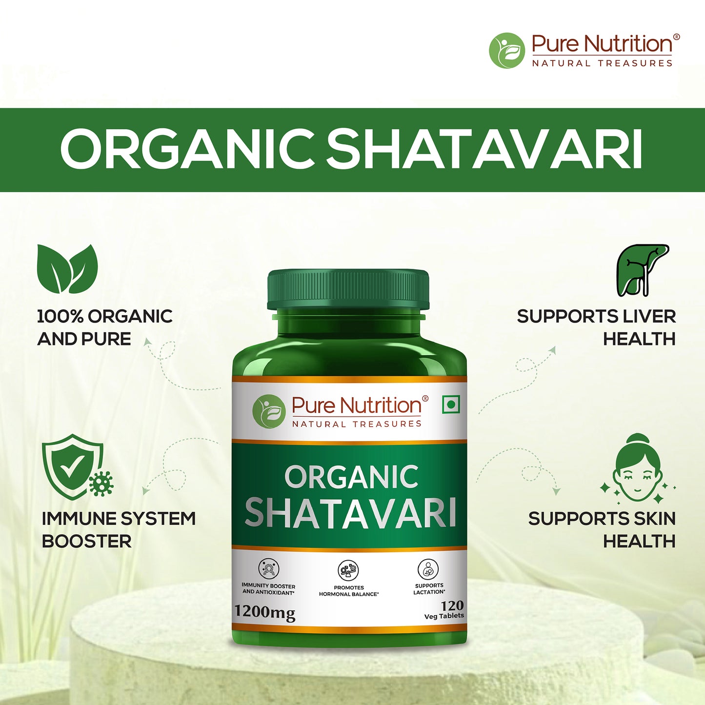 Organic Shatavari - 120 Tablets | Boosts Immunity, Digestion, and Supports Women's Hormonal and Reproductive Health