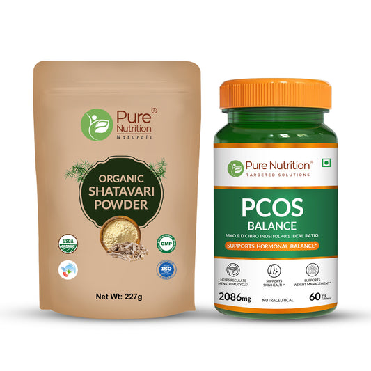 Her Health Combo: Organic Shatavari Powder 227g + PCOS Balance with Myo & D-Chiro Inositol