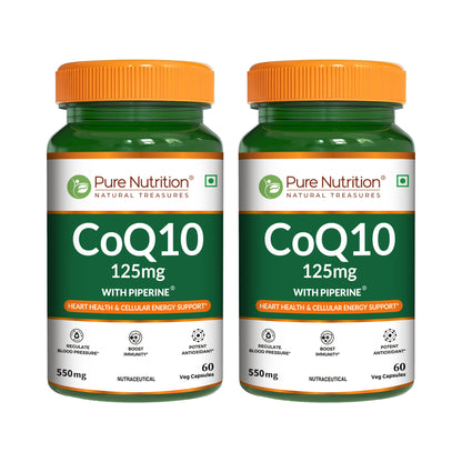 Pure Nutrition CoQ10 125 mg with Piperine – Plant-Based Supplement – 60 Veg Capsules