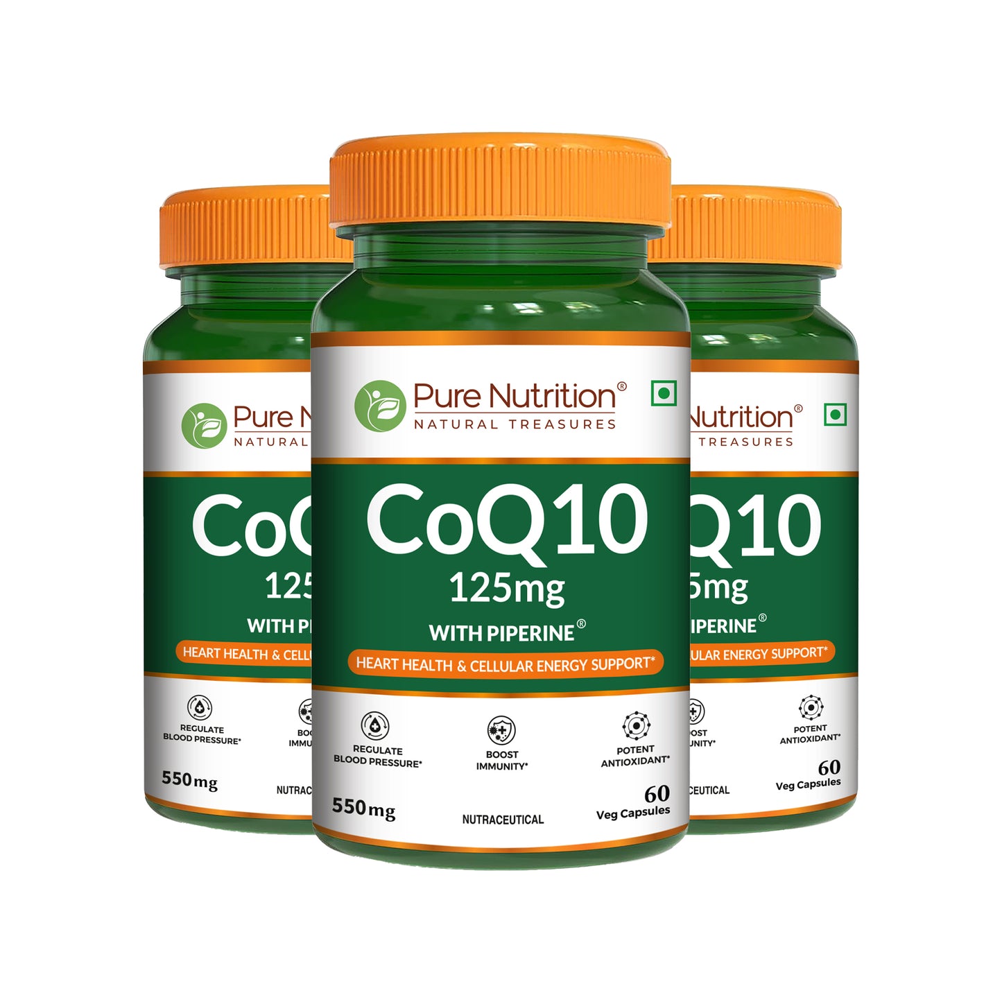 Pure Nutrition CoQ10 125 mg with Piperine – Plant-Based Supplement – 60 Veg Capsules