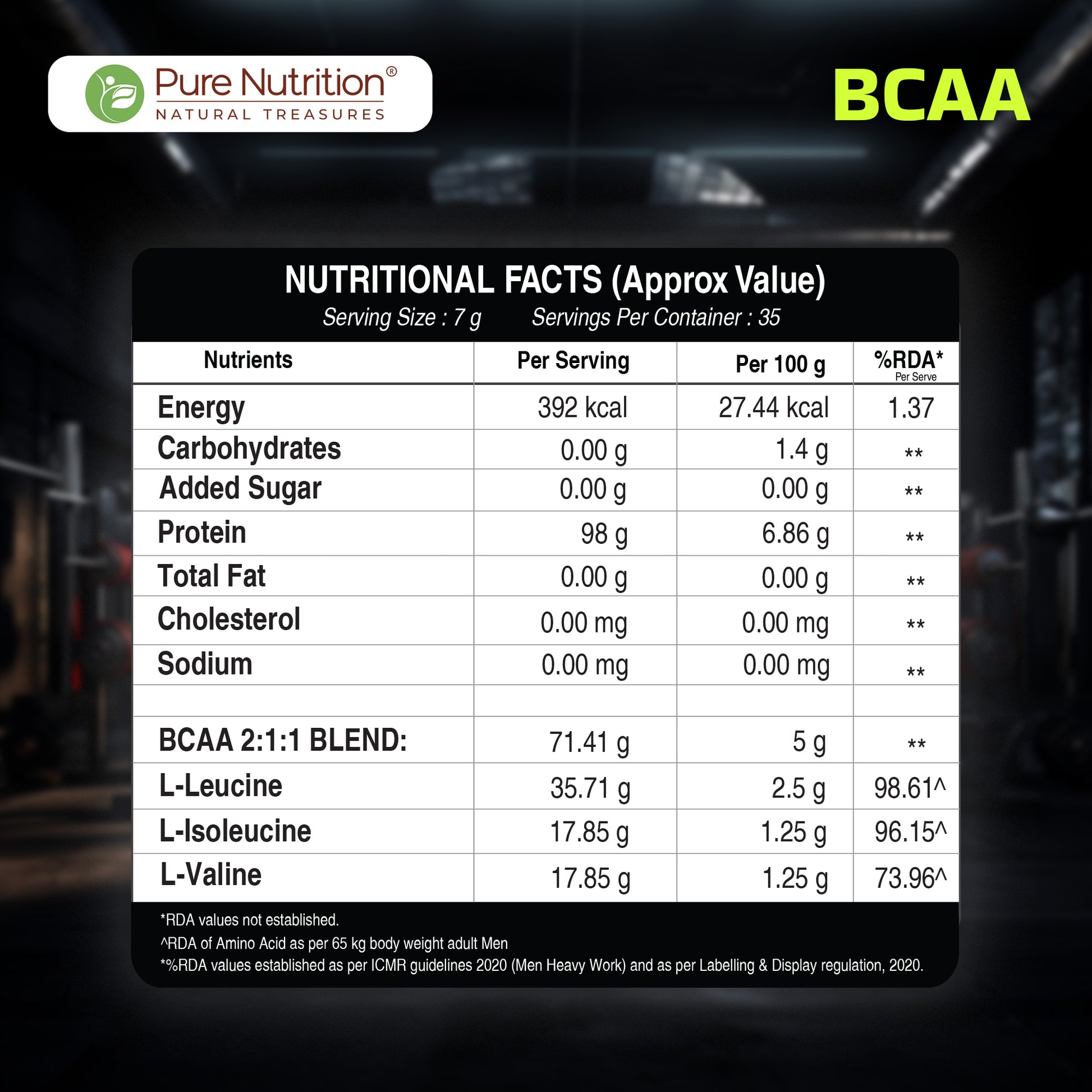 Peak Performance BCAA 5000 mg – 2:1:1 Ratio – Unflavoured
