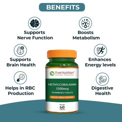 Pure Nutrition Vitamin B12 Methylcobalamin 1500 mcg | 60 Tablets