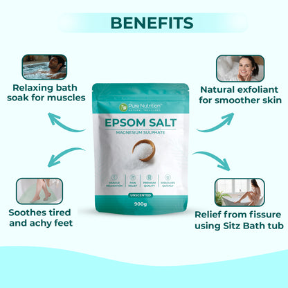 Epsom Salt (Magnesium Sulphate) | Premium Unscented Bath Salt | 900 g