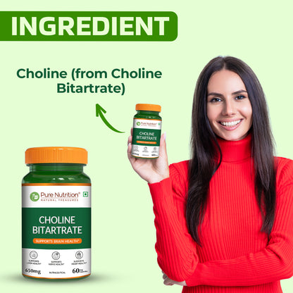 Pure Nutrition Choline Bitartrate 650mg | 60 Veg Capsules | Brain & Nerve Support