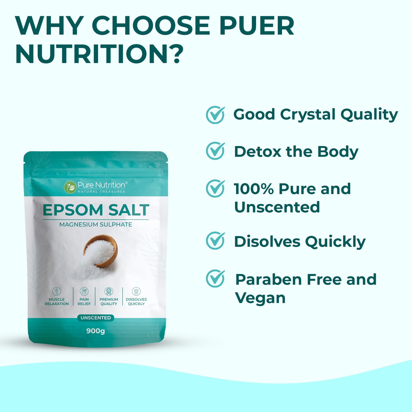 Epsom Salt (Magnesium Sulphate) | Premium Unscented Bath Salt | 900 g