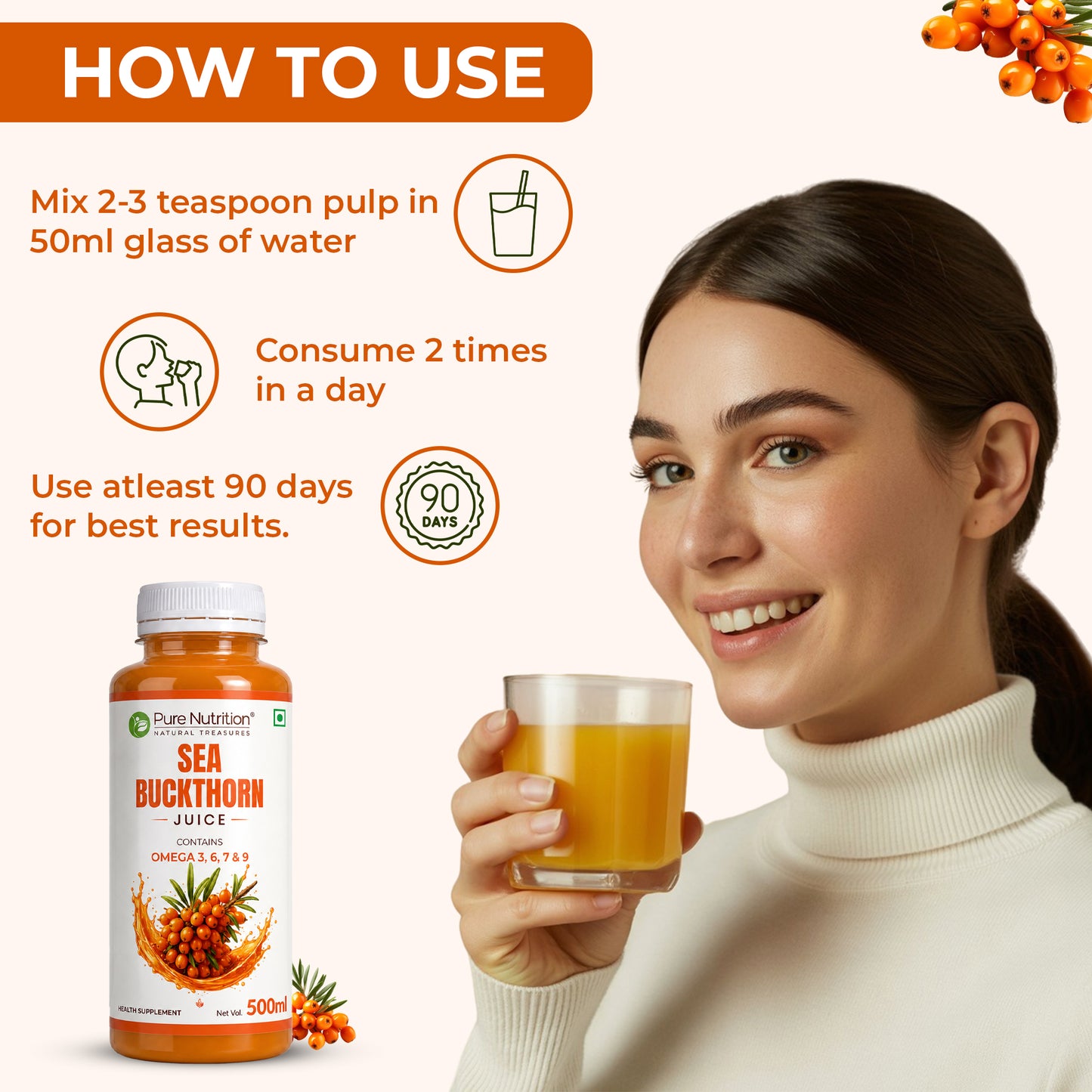 Sea Buckthorn Juice 500ml | Omega 3, 6, 7 & 9 | Daily Wellness Support | 500ML