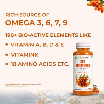 Sea Buckthorn Juice 500ml | Omega 3, 6, 7 & 9 | Daily Wellness Support | 500ML