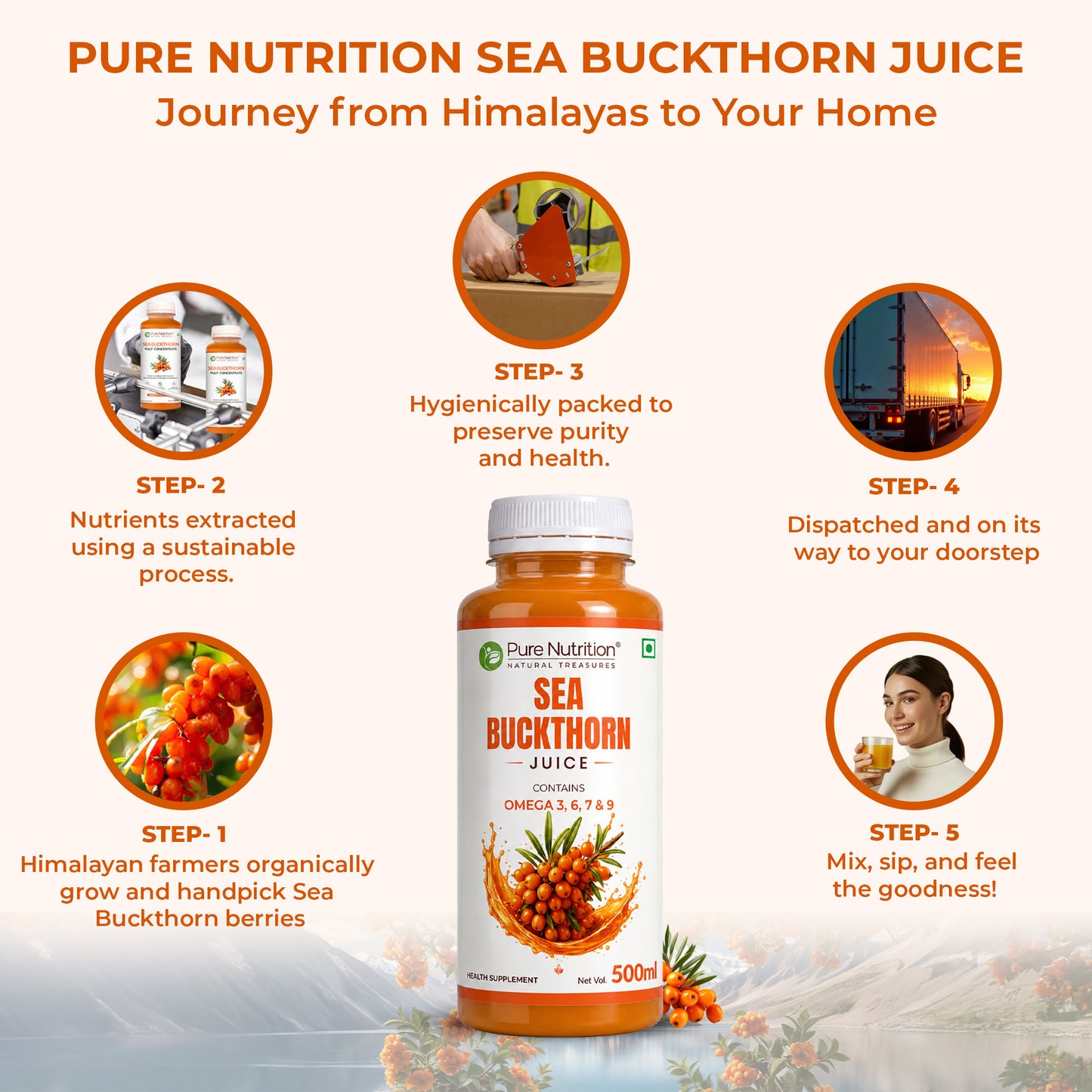 Sea Buckthorn Juice 500ml | Omega 3, 6, 7 & 9 | Daily Wellness Support | 500ML