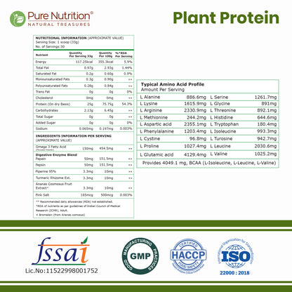 Plant-Based Vegan Protein Powder Chocolate 1kg | BCAAs & Digestive Enzymes