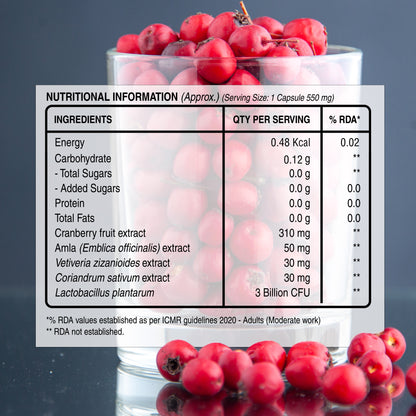 Cranberry and Amla Extract Capsules with Herbs & Probiotics – 60 Veg Capsules