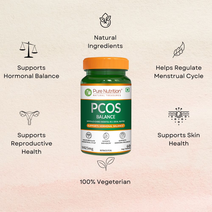 PCOS Balance Supplement for Women - 60 Vegetarian Tablets, 40:1 Ratio 2000mg Myo-Inositol to 50mg D-Chiro-Inositol, Helps Regularise Periods, Supports Hormonal Balance & Weight Management