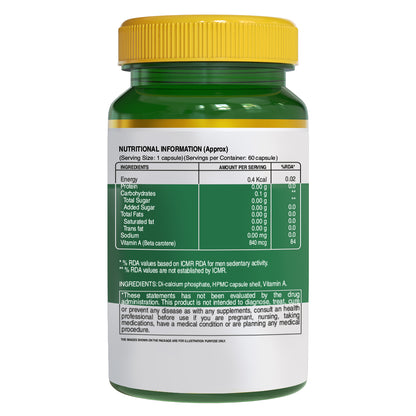 Pure Nutrition Plant Based Vitamin A - 60 Veg Capsules | Supports Eye Health, Immunity, and Antioxidant Defense