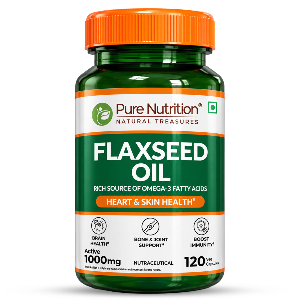 Flaxseed Oil Capsules | 1000mg | Rich in Omega-3 Fatty Acids | Supports Heart, Skin & Brain Health | 120 Liquid-Filled Capsules