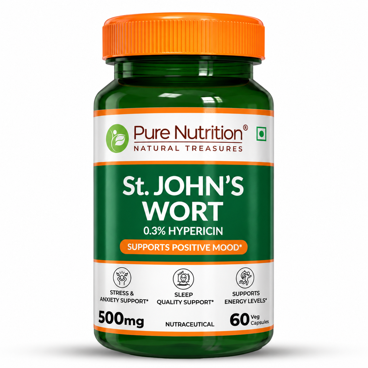 St. John's Wort 500mg Capsules | Standardized to 0.3% Hypericin | Herbal Wellness Supplement