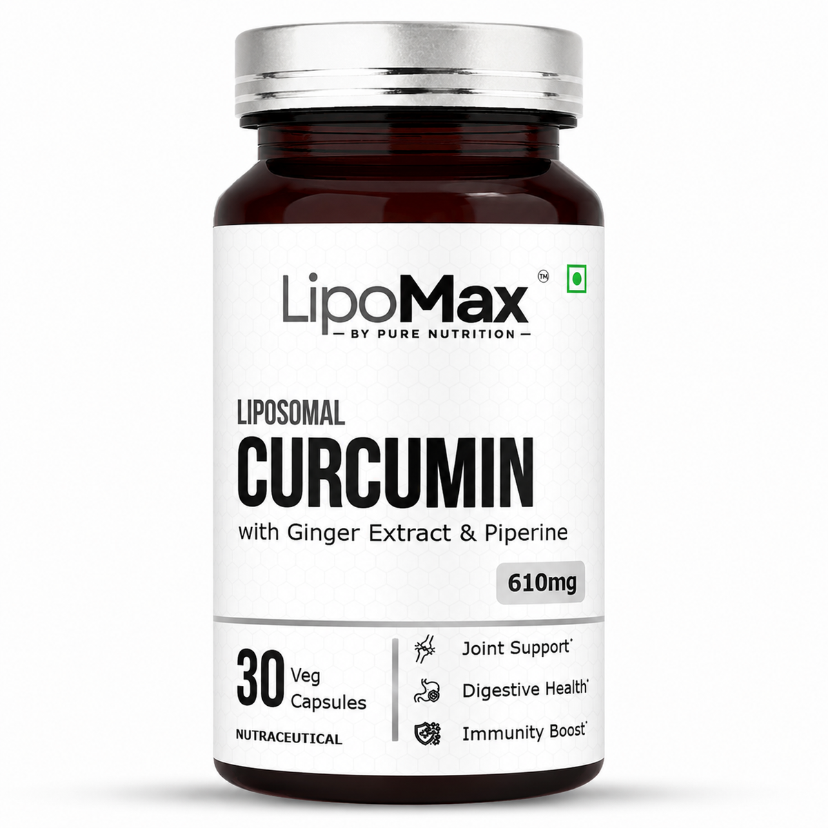 LipoMax Liposomal Curcumin 610mg with Ginger Extract & Piperine
