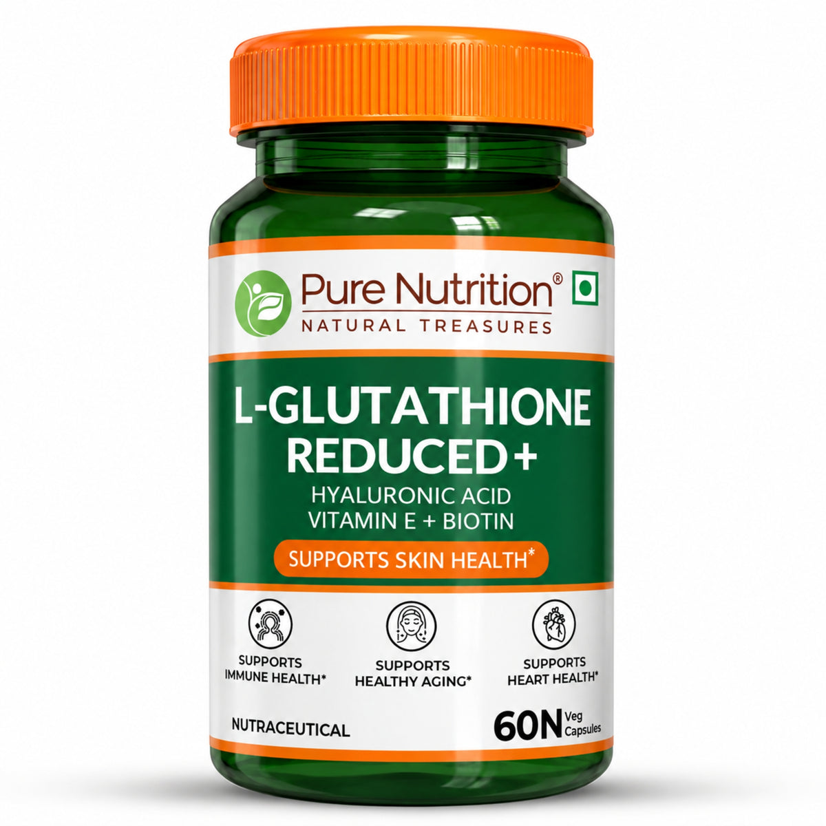 L-Glutathione Reduced+ | With Hyaluronic Acid, Vitamin E & Biotin | 60 Veg Tablets