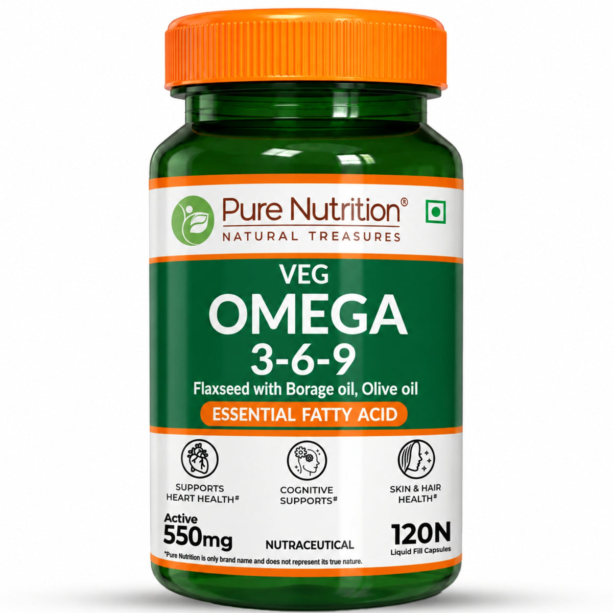 Veg Omega 3-6-9 Capsules  120 Count | Flaxseed & Sea Buckthorn