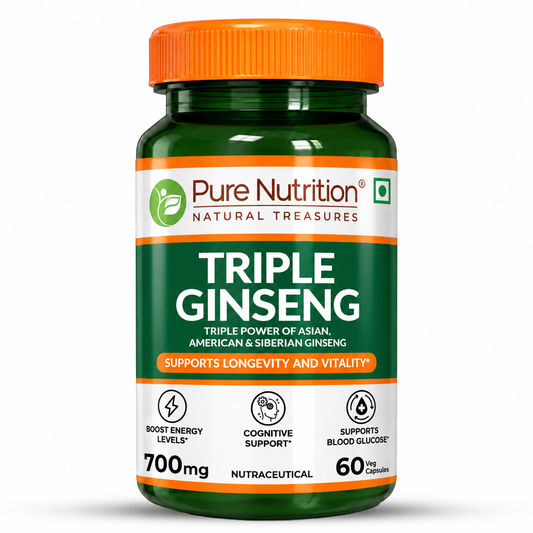 Triple Ginseng Complex - 60 Veg Capsules | Korean, American & Siberian Ginseng Blend for Energy & Vitality