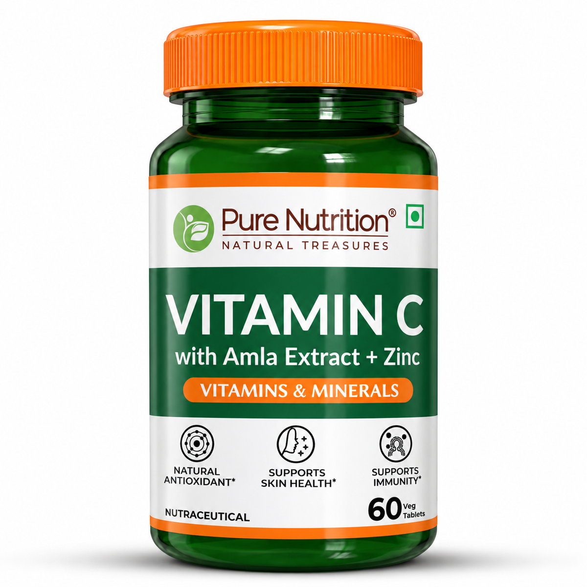 Vitamin C with Amla Extract + Zinc Supplement | Boost Immunity | Support In Skin & bone Health - 60 Veg Tablets