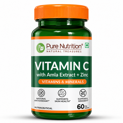 Vitamin C with Amla Extract + Zinc Supplement | Boost Immunity | Support In Skin & bone Health - 60 Veg Tablets