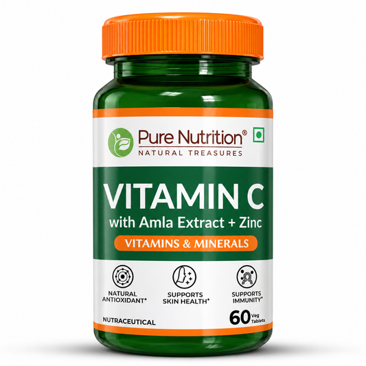 Vitamin C with Amla Extract + Zinc Supplement | Boost Immunity | Support In Skin & bone Health - 60 Veg Tablets