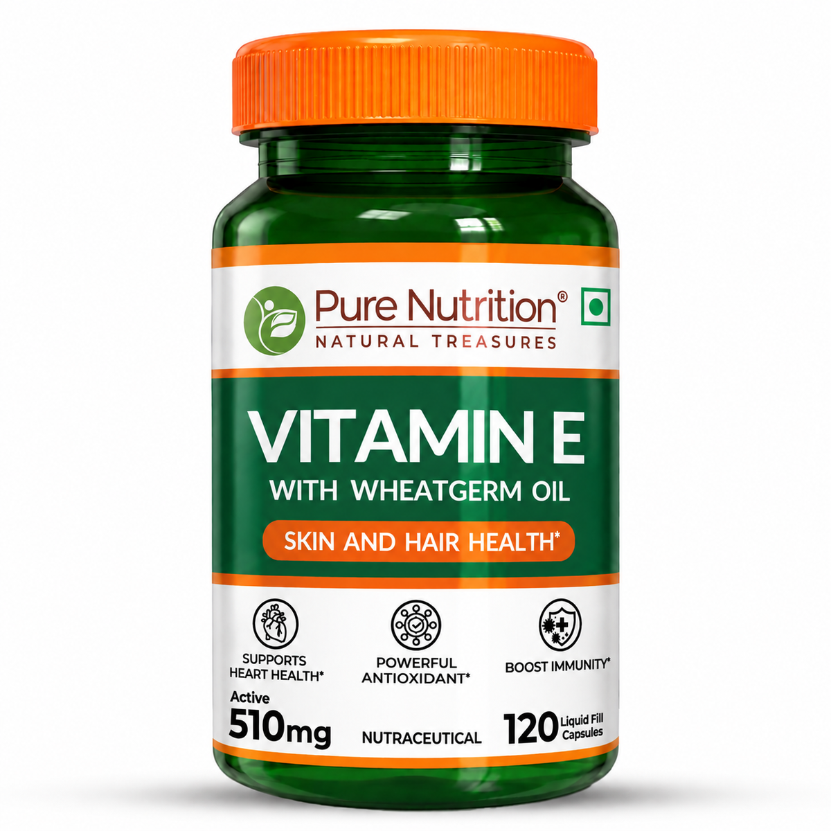 Vitamin E Capsules with Wheat Germ Oil  Skin, Hair & Heart Health | 120 Caps