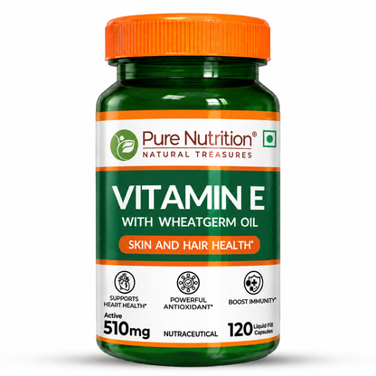 Vitamin E Capsules with Wheat Germ Oil  Skin, Hair & Heart Health | 120 Caps
