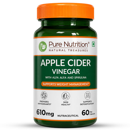 Apple Cider Vinegar with Wheat Grass and Spirulina - 60 Veg Capsules | Supports Detox and Weight Management