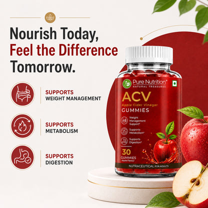 ACV Apple Cider Vinegar Gummies | 500 mg Apple Cider Vinegar | Apple Flavour | 30 Gummies